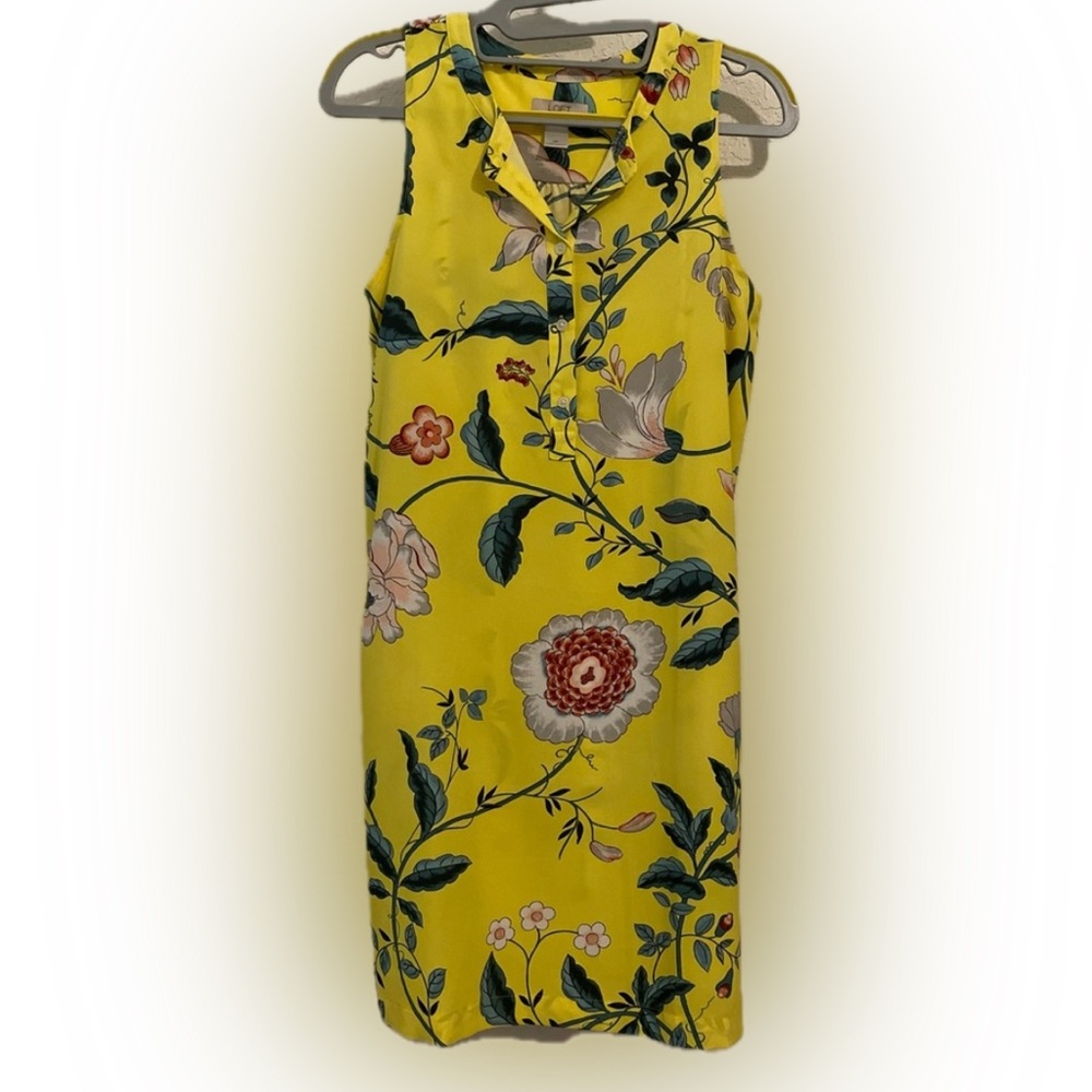 NWOT LOFT Spring Yellow Floral Print Sleeveless Sundress Dress Small Petite